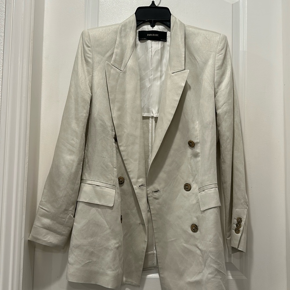 Zara Cream Double-Breasted Blazer